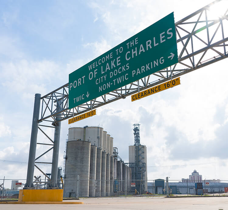 Welcome to the Port of Lake Charles sign, a deepwater port in Louisiana