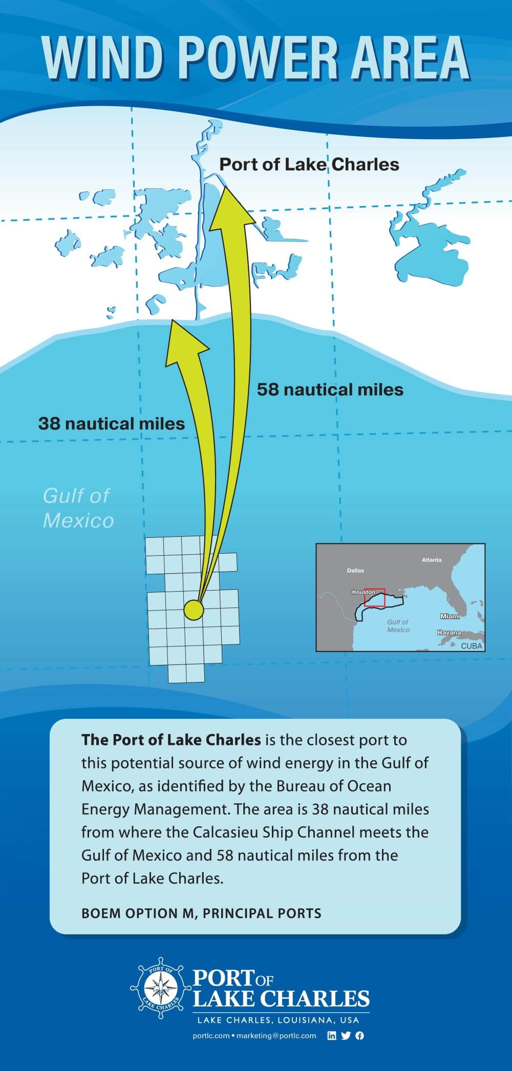 Wind Power Area Map near the Port of Lake Charles in Louisiana